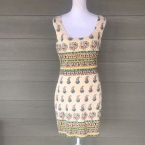 Chelsea & Violet Cream Red White Sea Gypsies Peacock Print Artsy Dress NWT‎ M